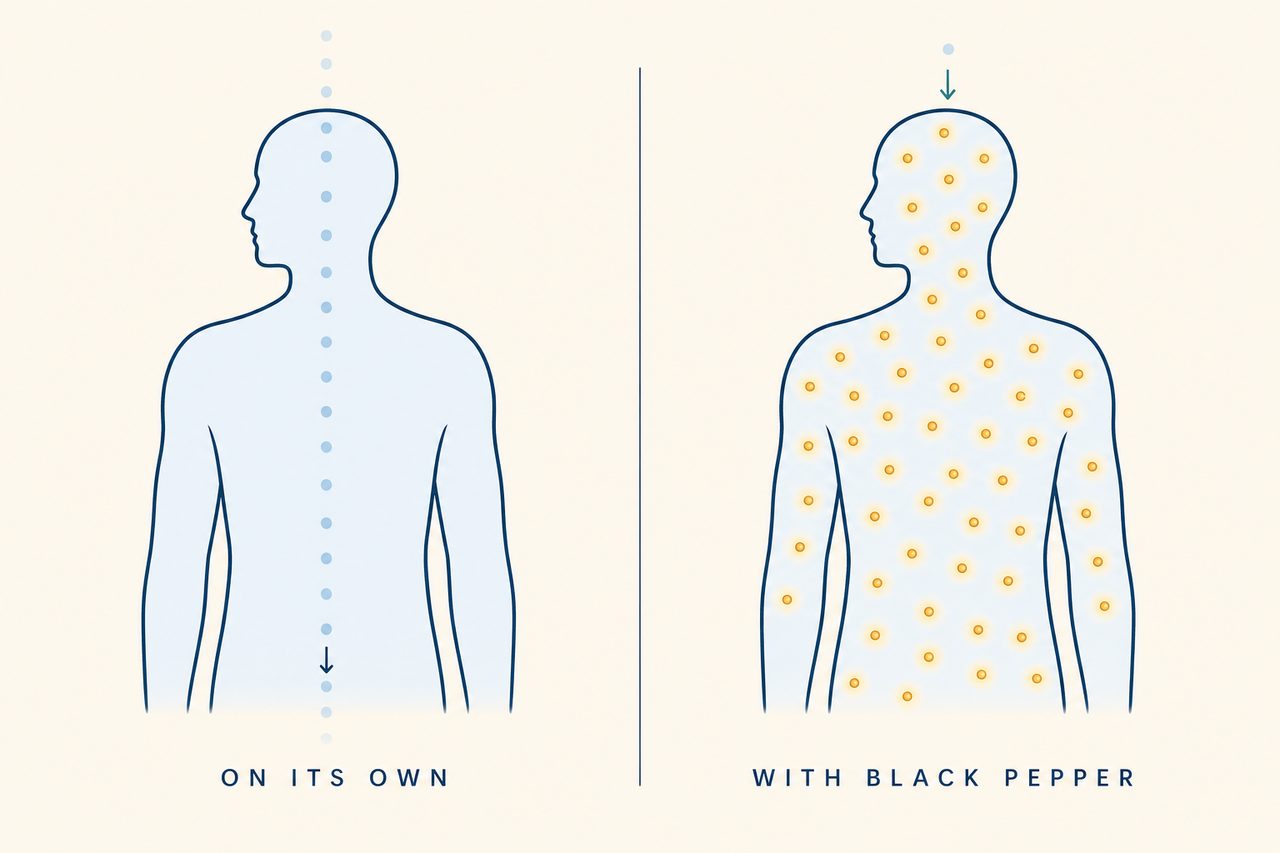 Diagram of absorption with and without black pepper