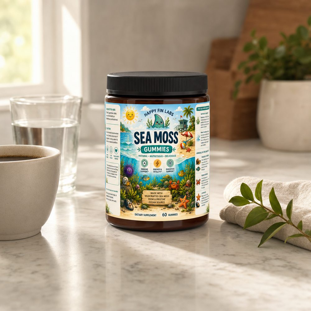 Sea Moss Gummies on a kitchen counter