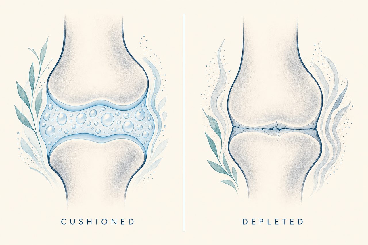 Diagram comparing a cushioned joint and a depleted joint