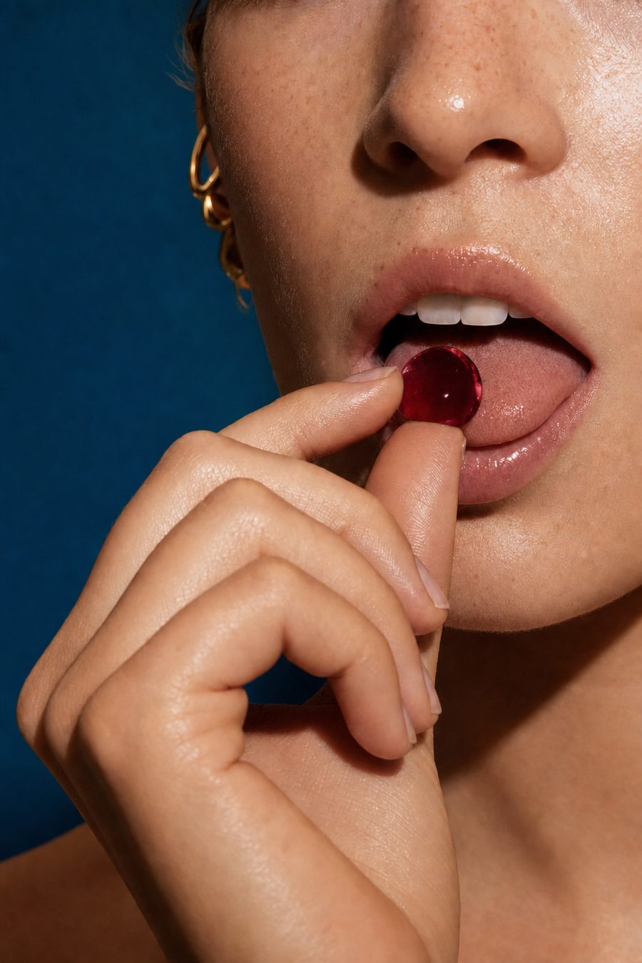 Woman taking a Sea Moss Gummy
