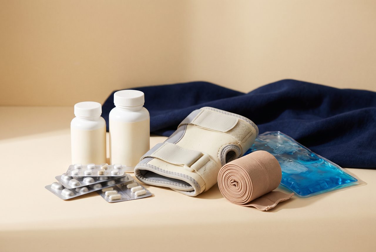 Braces, wraps and unbranded supplement bottles